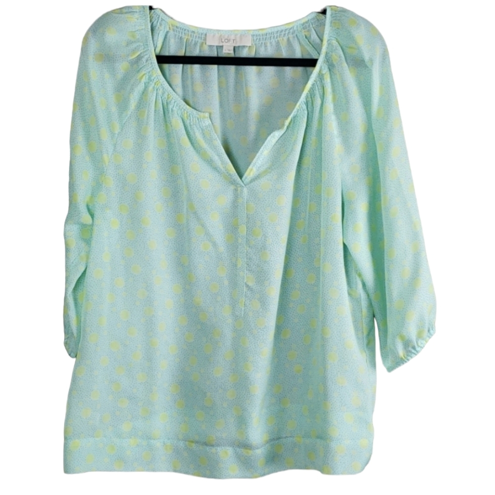 Loft sheer light mint green with yellow circles size L top